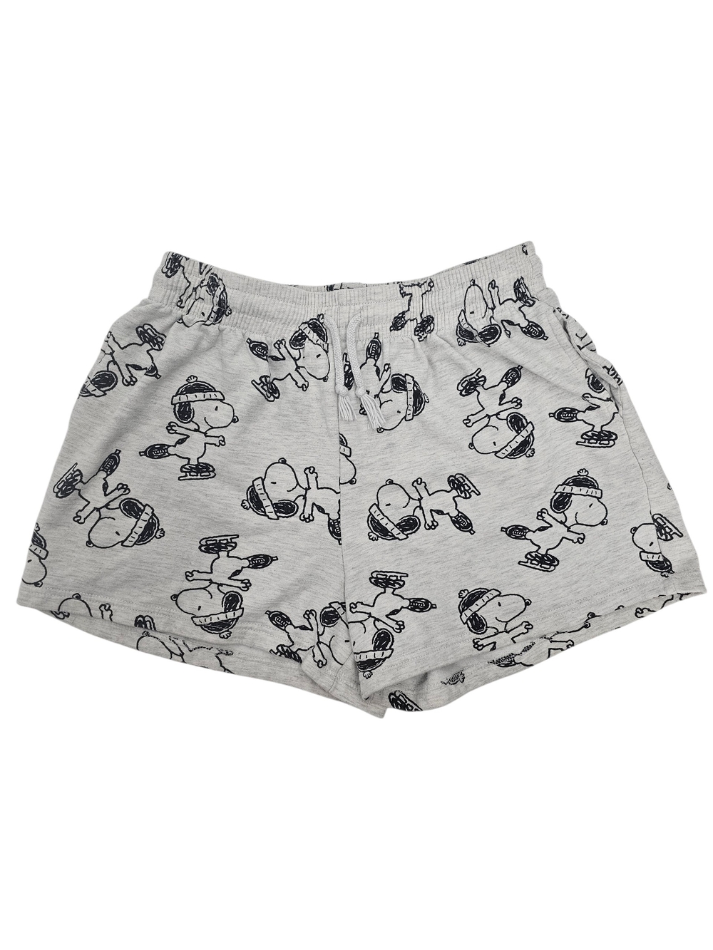 Peanuts Snoopy Ice Skating Sleep Shorts Medium Gray Pajama Lounge Shorts Pockets